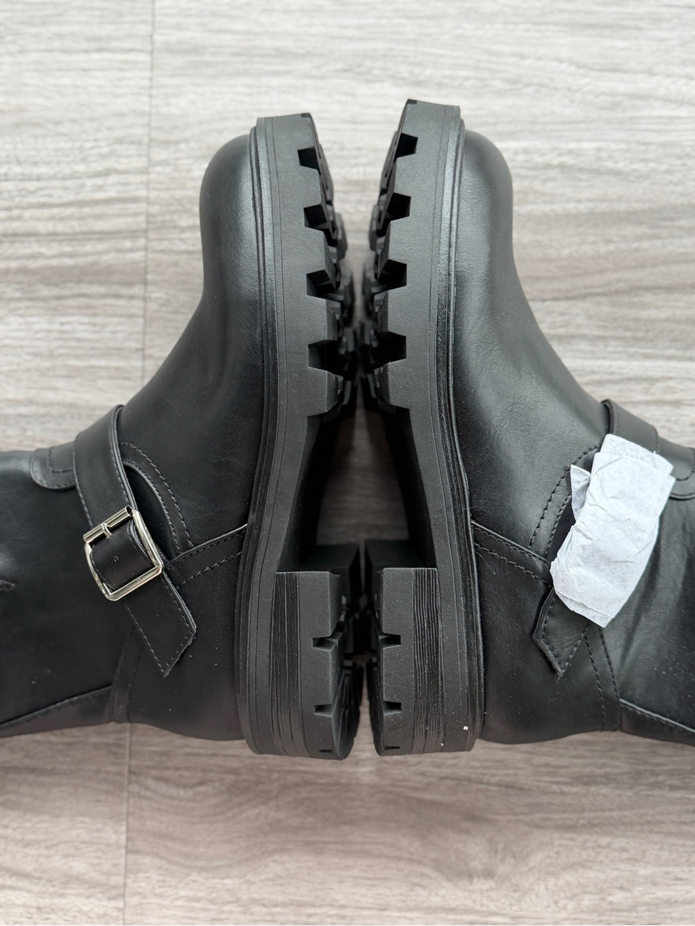 Madden Girl Fareway Black Paris Buckle Moto Boots Lug Sole Ankle Womens Size 8.5 - Picture 5 of 12